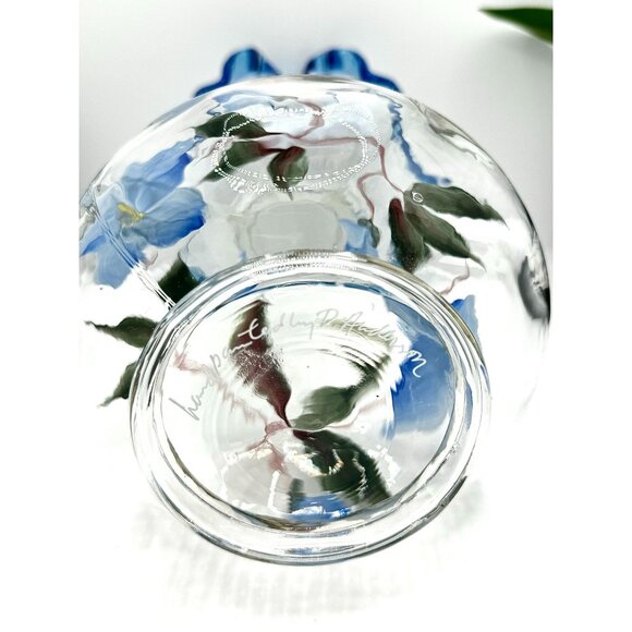 Fenton Blue Floral • Opalescent Rib Base Ruffled Aqua Crest Vase Signed - Picture 4 of 9